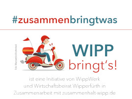 Flyer Wipp bringts, das Bild zeigt eine Person, die auf einem Motorroller fährt