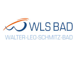 Logo WLS-Bad in blauer und orangefarbener Schrift